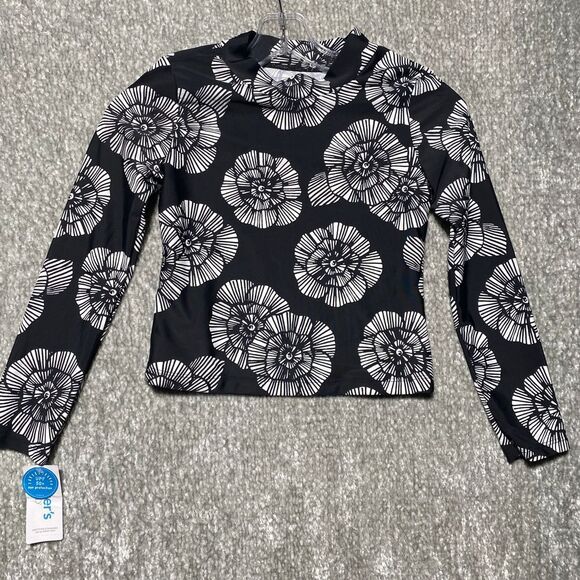 Carter's Black White Floral UPF 50+ Sun Protection Long‎ Sleeve Swim Top 10/10A - Picture 1 of 8